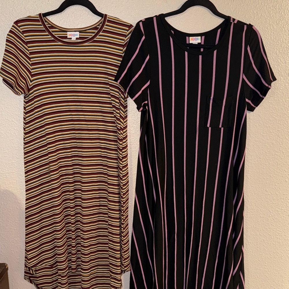 LuLaRoe High Low Tee-shirt Dresses in Black/pink and Multicolor Stripes